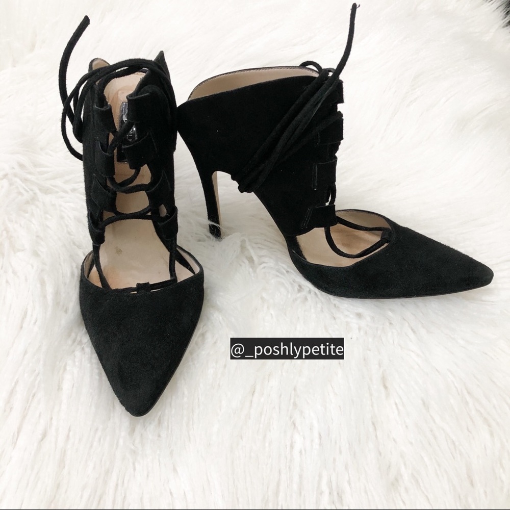 TopShop black suede lace up strappy pump heels - Picture 5 of 14